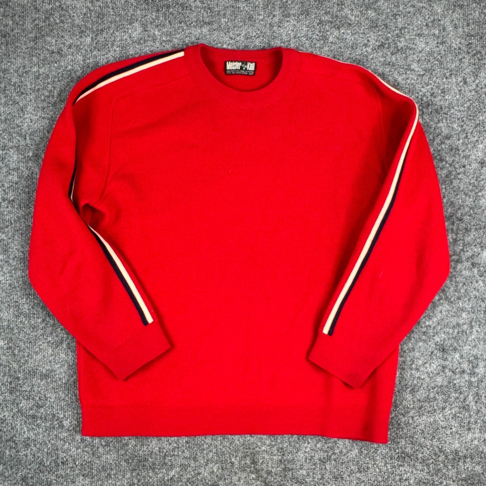 Meister Knit Sweater Mens Size L Red Wool Racing Stripe Crewneck Austria Fair